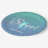 Assiettes En Carton Élégant Sweet 16 Parties scintillant bleue Turquoi (Angle)