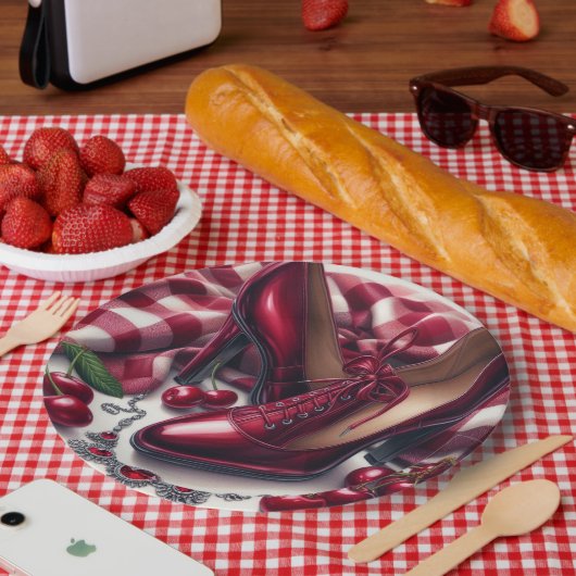 Assiettes En Carton Élégant talons rouges hauts avec cerise (Pique-nique)