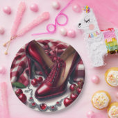 Assiettes En Carton Élégant talons rouges hauts avec cerise (Fête)