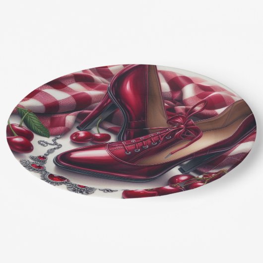 Assiettes En Carton Élégant talons rouges hauts avec cerise (Angle)