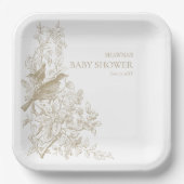 Assiettes En Carton Elégant Tan Chinoiserie Nature Birds Baby shower (Recto)