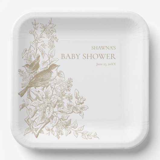 Assiettes En Carton Elégant Tan Chinoiserie Nature Birds Baby shower (Recto)