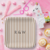 Assiettes En Carton Élégant Taupe Stripes Mariage Été (Fête)