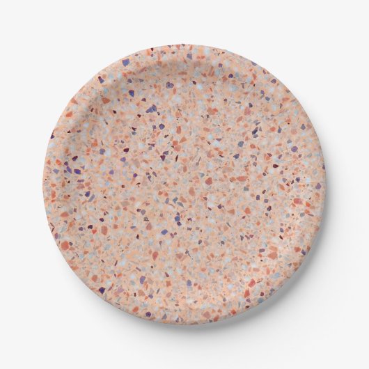 Assiettes En Carton Élégant Terrazzo Retro rose violet blanc Motif (Devant)