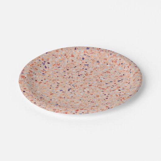 Assiettes En Carton Élégant Terrazzo Retro rose violet blanc Motif (Angle)