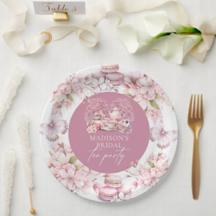 Assiettes En Carton Elégant Thé nuptial Personnalisé Fleur de Cerise