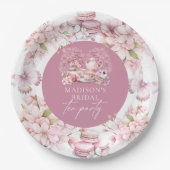 Assiettes En Carton Elégant Thé nuptial Personnalisé Fleur de Cerise (Devant)