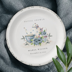 Assiettes En Carton Élégant Théière Bleue Florale Tasse Mariage