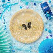 Assiettes En Carton Élégant tournesol étincelant noir papillon or (Fête)