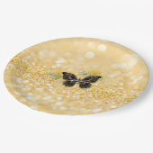 Assiettes En Carton Élégant tournesol étincelant noir papillon or (Angle)