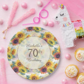 Assiettes En Carton Elégant tournesol jaune verdure 70e anniversaire (Fête)