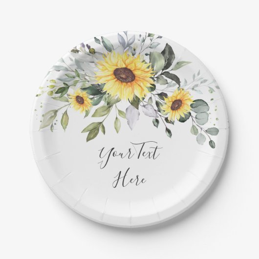 Assiettes En Carton Élégant Tournesols Eucalyptus Verdure Fête (Devant)