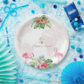 Assiettes En Carton Élégant Tropical Floral Gold World Map Mariage (Fête)