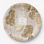 Assiettes En Carton Élégant Tropiques Monstera Mariage or doré (Devant)