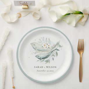 Assiettes En Carton Elégant Turquoise or sous-marin Floral Poisson Mar