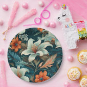 Assiettes En Carton Élégant Turquoise Orange Flower Motif Floral (Fête)