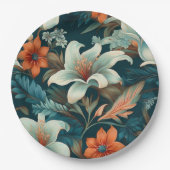 Assiettes En Carton Élégant Turquoise Orange Flower Motif Floral (Devant)