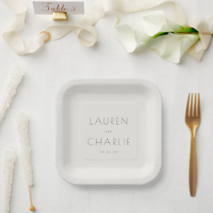 Assiettes En Carton Élégant Typographique Beige
