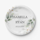 Assiettes En Carton ÉLÉGANT Verdure Feuille Mariage or (Devant)