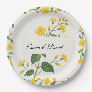 Assiettes En Carton Élégant vert jaune Fleur sauvage Floral