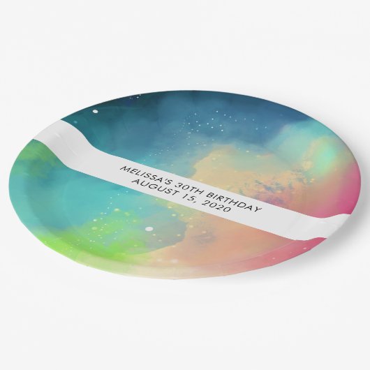 Assiettes En Carton Élégant vert moderne Nebula Aquarelle Abstraite (Angle)