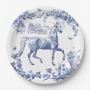 Assiettes En Carton Élégant Vintage bleu Horse Floral