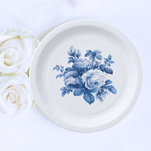 Assiettes En Carton Elegant Vintage China Blue Roses