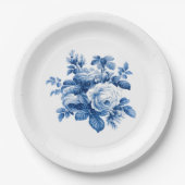 Assiettes En Carton Elegant Vintage China Blue Roses (Devant)