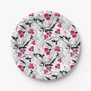 Assiettes En Carton Élégant Vintage rouge noir ornemental Vins floraux