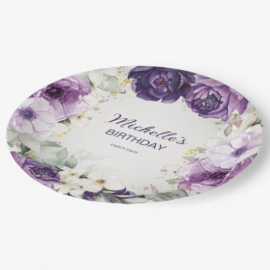 Assiettes En Carton Élégant violet blanc Parties scintillant florale A (Angle)