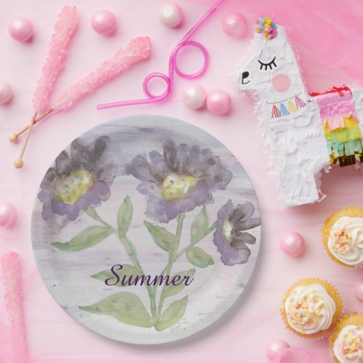 Assiettes En Carton Élégant violet floral (Fête)