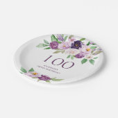 Assiettes En Carton Élégant violet | Violet Floral 100e anniversaire (Angle)