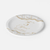 Assiettes En Carton Elégant White Gold Agate 5e anniversaire fête (Angle)