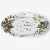 Assiettes En Carton Elegant Winter Greenery Red Berries Holiday (Angle)