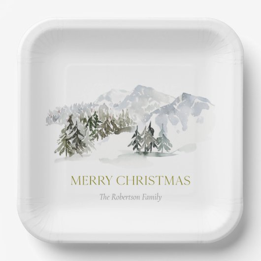 Assiettes En Carton Elegant Winter Mountain Christmas (Recto)