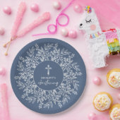 Assiettes En Carton Elegant Wreath and Cross Blue Boy Christening (Fête)
