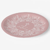Assiettes En Carton Elegant Wreath and Cross Pink Girl Christening (Angle)