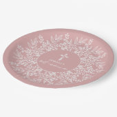 Assiettes En Carton Elegant Wreath and Cross Pink Girl First Communion (Angle)