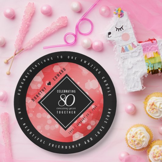 Assiettes En Carton Elégante 80ème anniversaire du Mariage de Ruby (Fête)