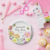 Assiettes En Carton Elégante abeille rose et Baby shower Fleur sauvage (Fête)