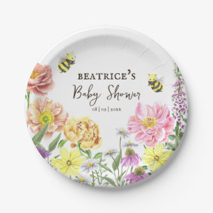Assiettes En Carton Elégante abeille rose et Baby shower Fleur sauvage