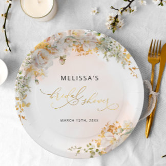 Assiettes En Carton Elégante aquarelle Blush Floral Fête des mariées