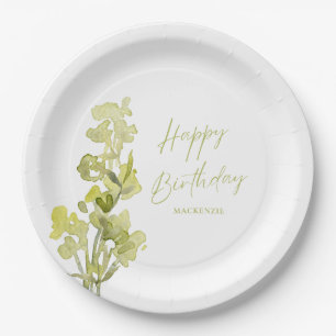 Assiettes En Carton Elégante Aquarelle Botanique Verte 30e anniversair