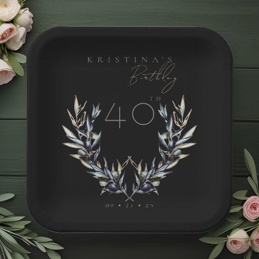 Assiettes En Carton Elégante aquarelle Branche d'olive N'IMPORTE QUEL 