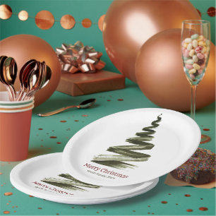 Assiettes En Carton Elégante aquarelle d'arbre vert de Noël