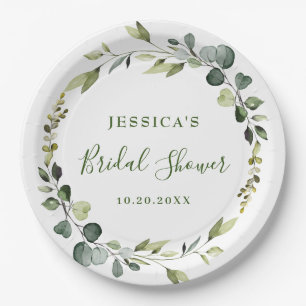 Assiettes En Carton Elégante aquarelle Fête des mariées Eucalyptus