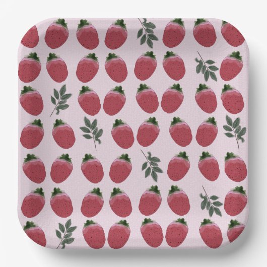 Assiettes En Carton Elégante Aquarelle fraise Plaque papier d'annivers (Recto)