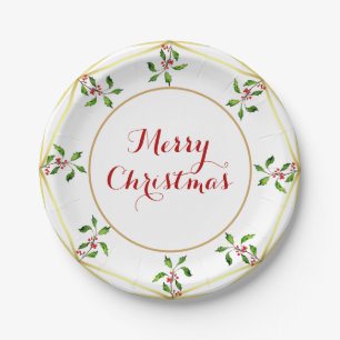 Assiettes En Carton Elégante aquarelle Holly Noël 