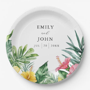 Assiettes En Carton Elégante aquarelle Mariage floral tropical
