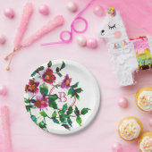 Assiettes En Carton Elégante aquarelle moderne fleur sauvage rose fonc (Fête)